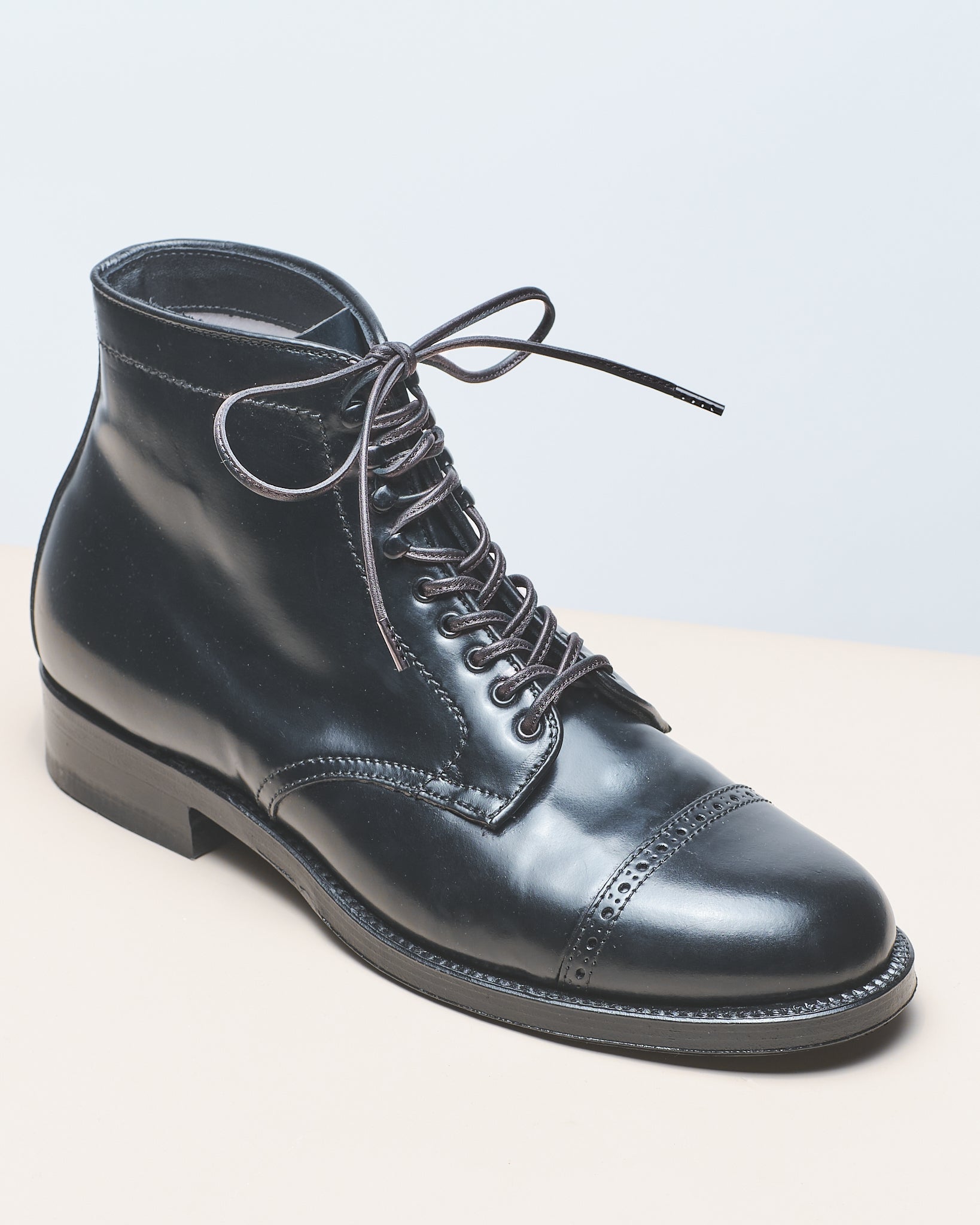 Schwarz - 4mm Genähte Lederschnürsenkel