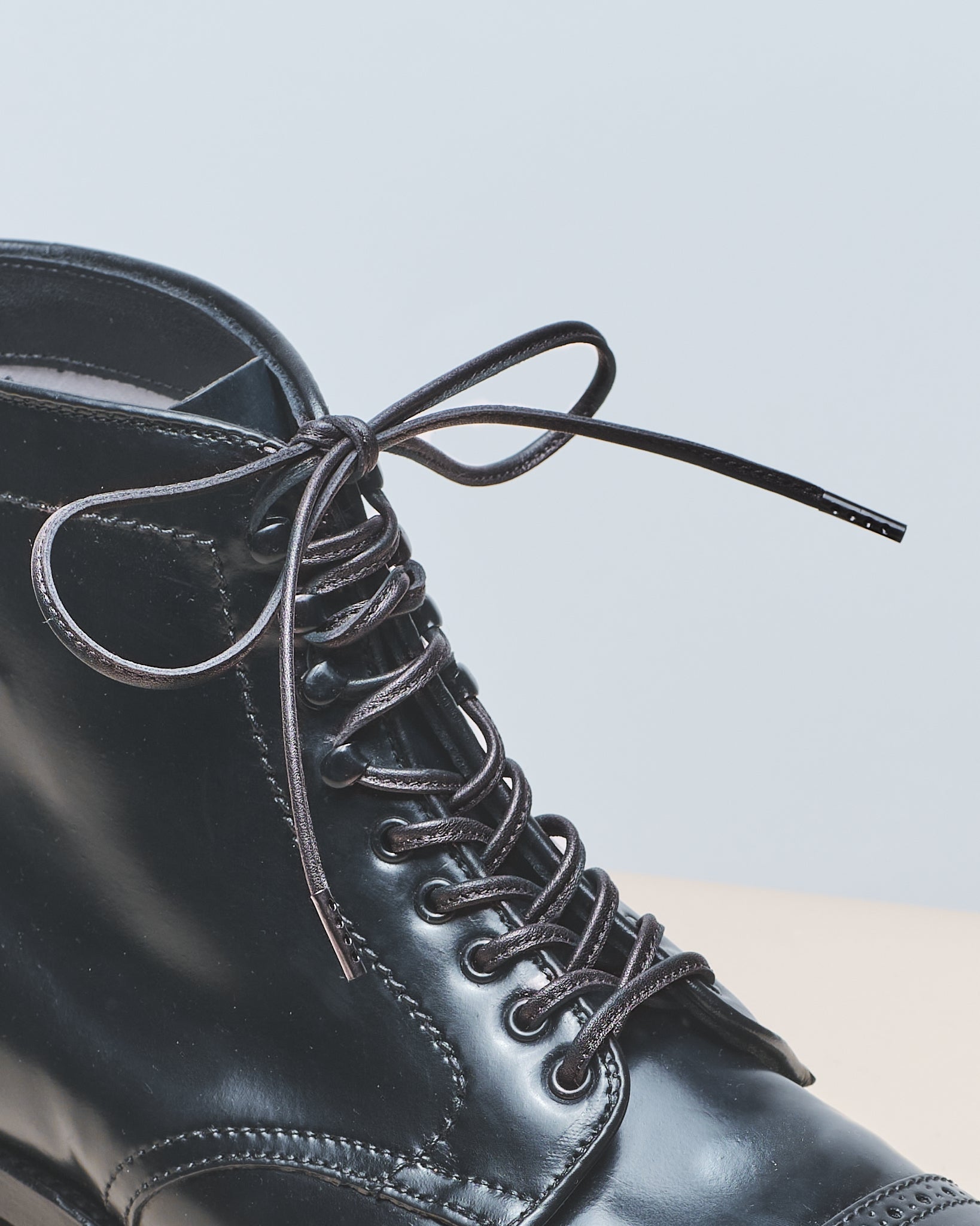 Schwarz - 4mm Genähte Lederschnürsenkel
